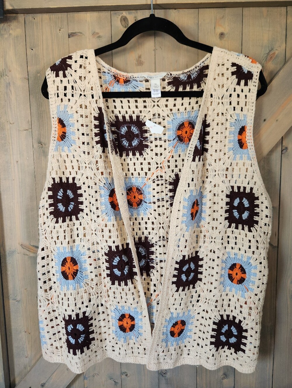 Cato Open Knit Crochet Granny Square Vest Size XL NEW